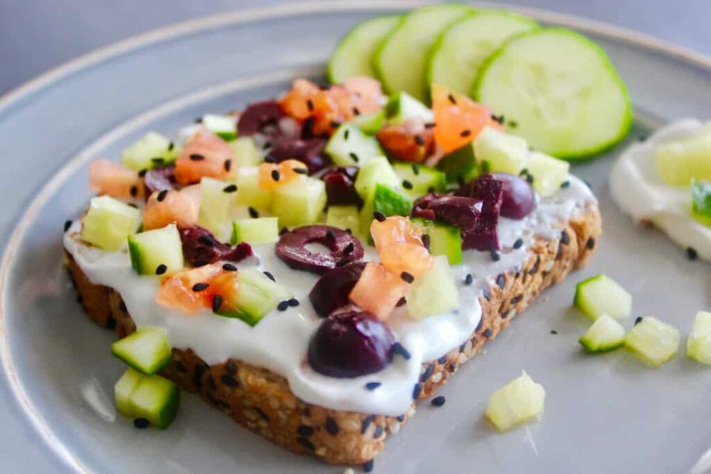 loaded labneh with veggies toast