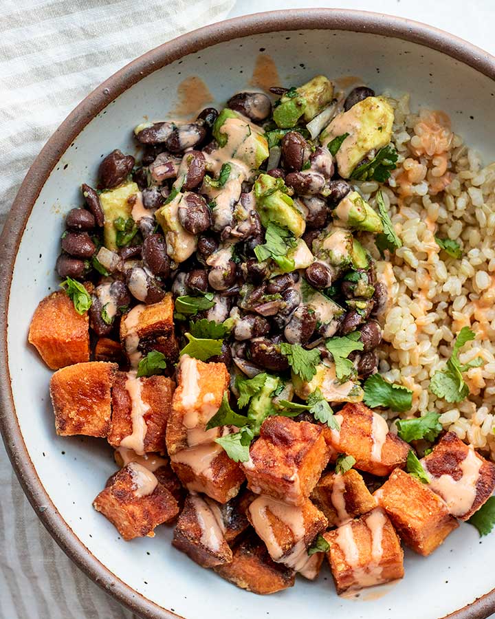 sweet potato black bean bowl feat